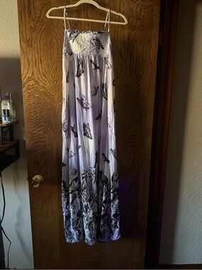 Women’s Lavender Butterfly Print Maxi Dress - Strapless